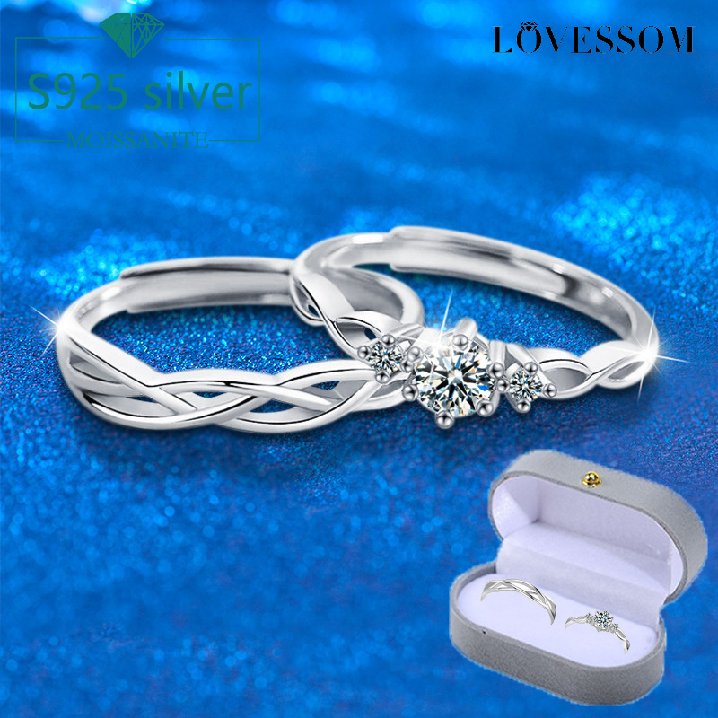 925 Silver Moissanite Couple Ring for Engagement Wedding Anniversary